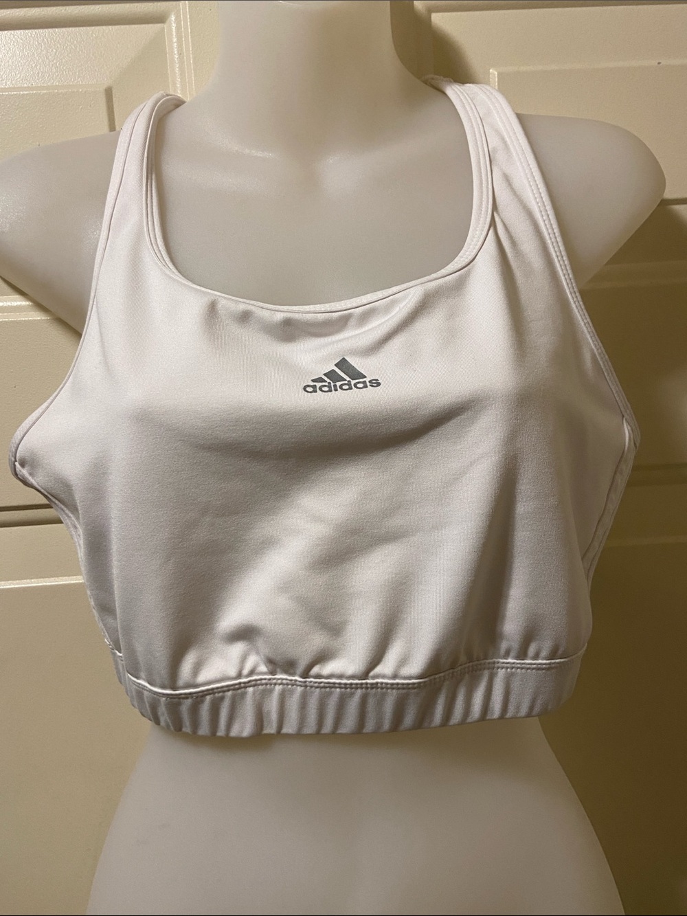 adidas White Racerback Athletic Crop Sports Bra